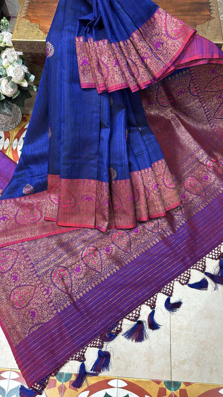 Pure Banarasi Dupion Silk Saree in Blue with Antique meenakari Zari detailing | SILK MARK CERTIFIED