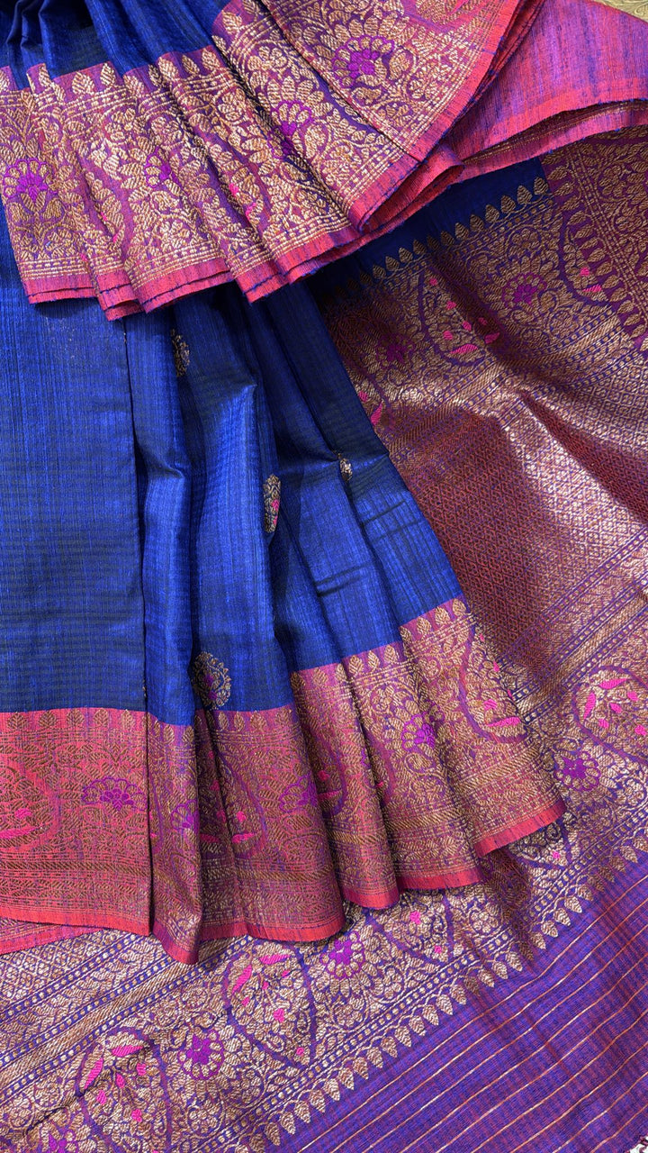Pure Banarasi Dupion Silk Saree in Blue with Antique meenakari Zari detailing | SILK MARK CERTIFIED