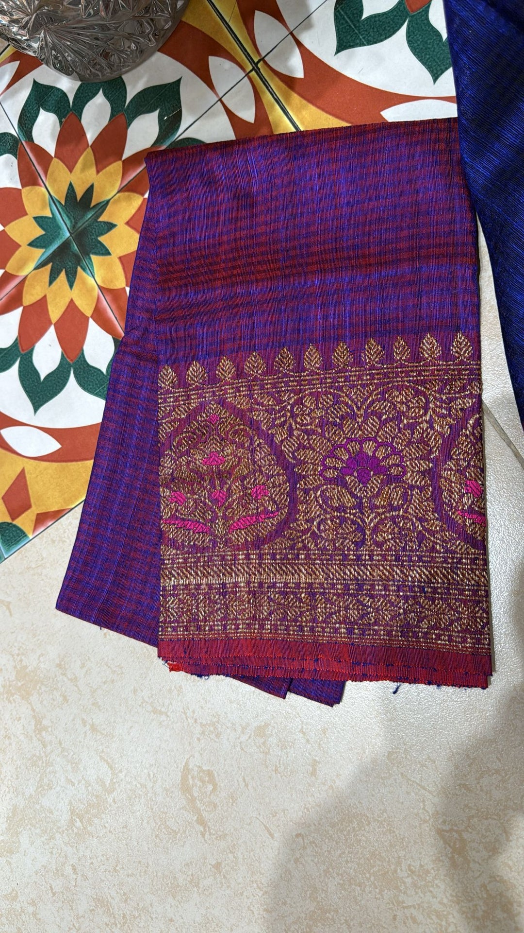 Pure Banarasi Dupion Silk Saree in Blue with Antique meenakari Zari detailing | SILK MARK CERTIFIED