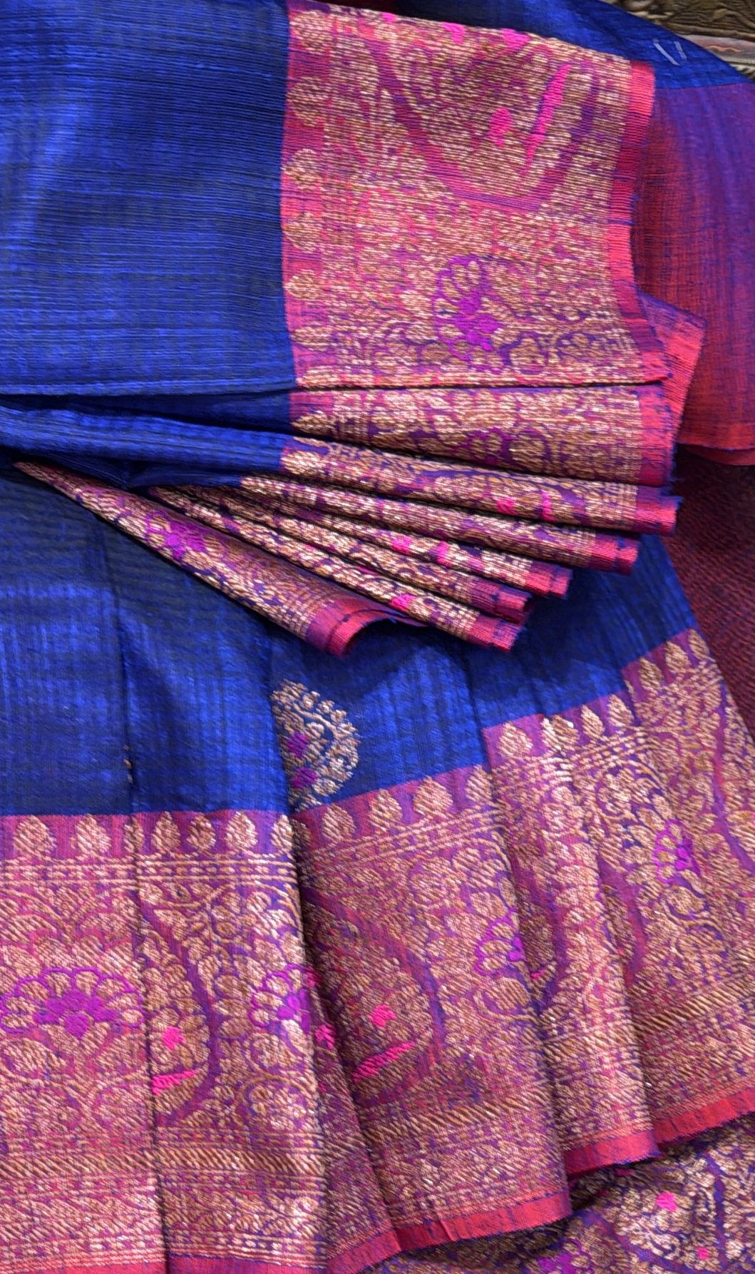Pure Banarasi Dupion Silk Saree in Blue with Antique meenakari Zari detailing | SILK MARK CERTIFIED