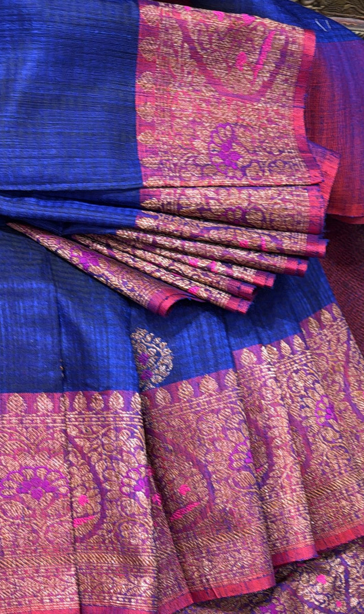 Pure Banarasi Dupion Silk Saree in Blue with Antique meenakari Zari detailing | SILK MARK CERTIFIED