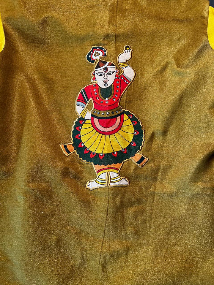 HALDI METALLIC SET OF 3 ( KURTA + CHURIDAR + jACKET ) | SHOBITAM
