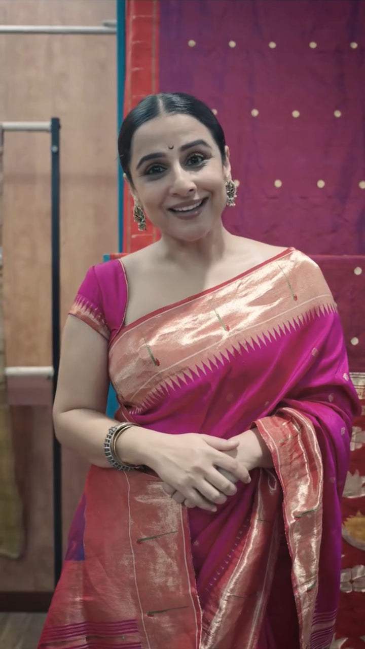 Pink Pure Silk Blouse with Paithani Borders on Short Sleeves and back, Customizable, Made to Order