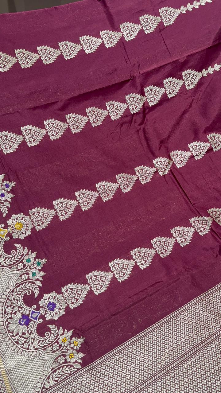 Chocolate Brown Banarasi Pure Katan Silk Saree with Zari Detailing and Meenakari Ornate Scallop Border| SILK MARK CERTIFIED