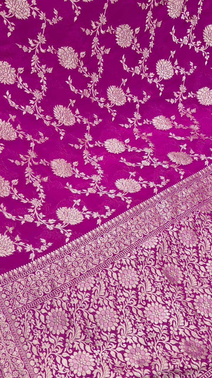 Magenta Banarasi georgette silk saree with water Zari Floral jaal with zari border | SILK MARK CERTIFIED