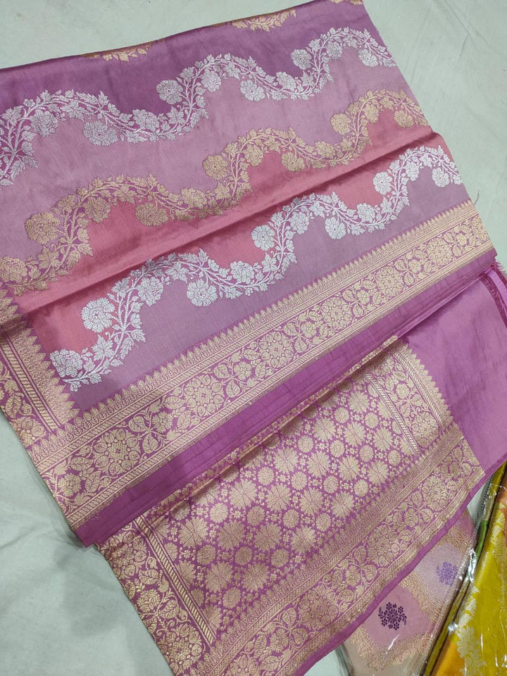 Rangkaat Kadhuwa Banarasi Silk Saree with Diagonal Zari stripes | SILK MARK CERTIFIED