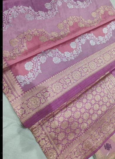 Rangkaat Kadhuwa Banarasi Silk Saree with Diagonal Zari stripes | SILK MARK CERTIFIED