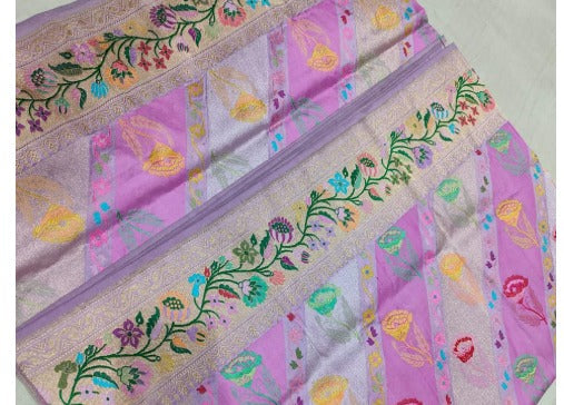 Rangkaat Kadhuwa Banarasi Silk Saree with Floral meenakari Diagonal Zari stripes and Paithani Border | SILK MARK CERTIFIED