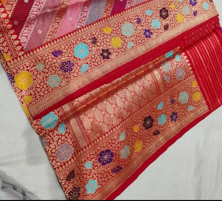 Rangkaat Kadhuwa Jangla Banarasi Silk Saree with Diagonal Zari stripes | SILK MARK CERTIFIED