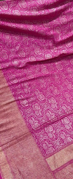 Pink Exiquisite Banarasi Moonga  Silk Saree with Zari Brocade and Skirt Border | SILK MARK CERTIFIED