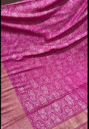 Pink Exiquisite Banarasi Moonga  Silk Saree with Zari Brocade and Skirt Border | SILK MARK CERTIFIED