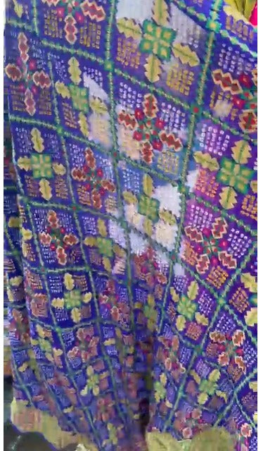 DUPATTA:  Purple Bandhej Design on Pure Silk Banarasi Georgette with Meenakari Pattern | SILK MARK CERTIFIED