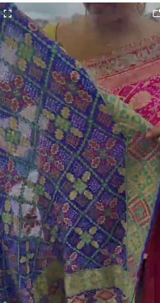 DUPATTA:  Purple Bandhej Design on Pure Silk Banarasi Georgette with Meenakari Pattern | SILK MARK CERTIFIED