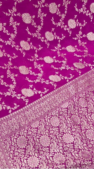 Magenta Banarasi georgette silk saree with water Zari Floral jaal with zari border | SILK MARK CERTIFIED