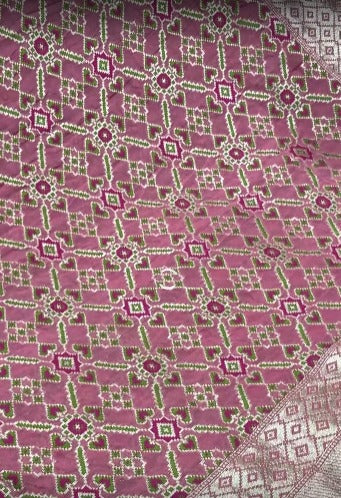 Authentic Dusty Rose Banarasi Silk Georgette Saree with Ikkat Patola Meenakari Jaal and Paithani Style Pallu | SILK MARK CERTIFIED