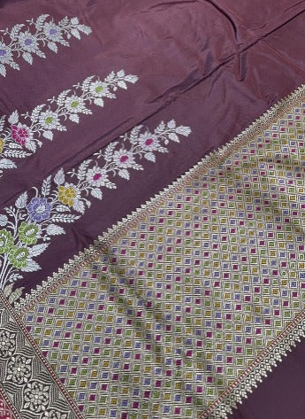 Chocolate Brown Banarasi Pure Katan Silk Saree with Meenakari Detailing and Zari Border | SILK MARK CERTIFIED