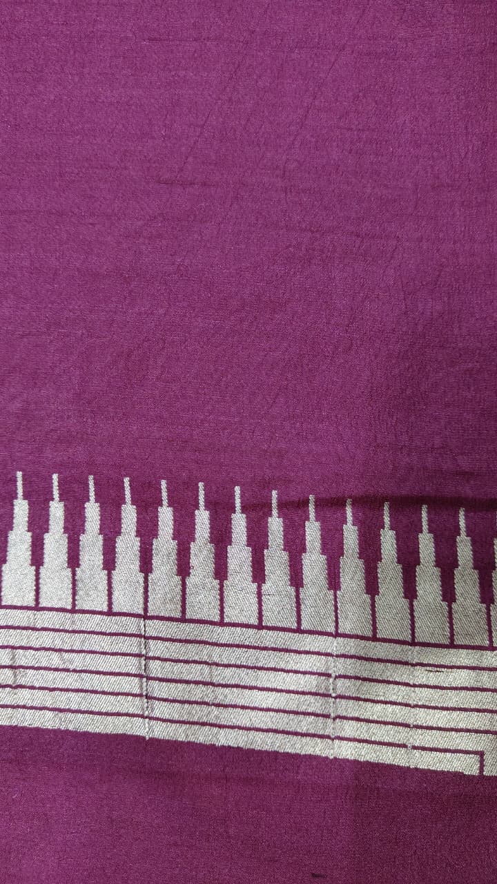 Plum Tussar Georgette Saree with Meenakari Floral Jaal and Temple Zari Border | SILK MARK CERTIFIED