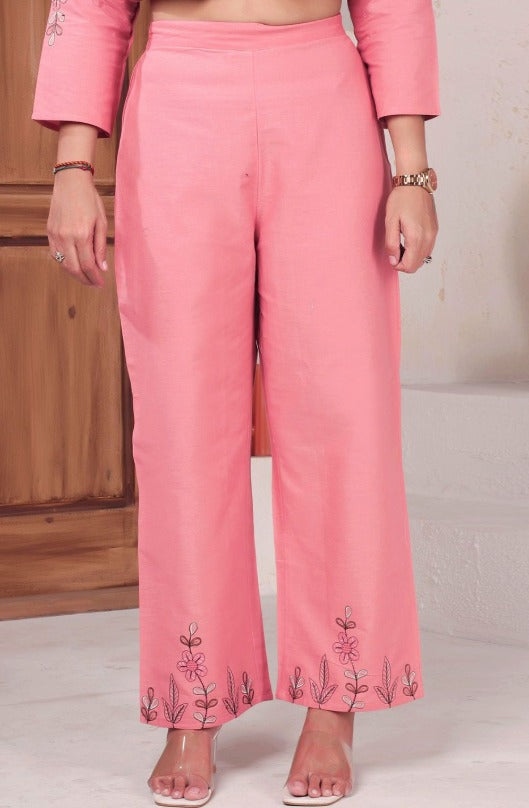 Embroidered Pure Cotton V-Neck Tunic With Trousers | Made to Order