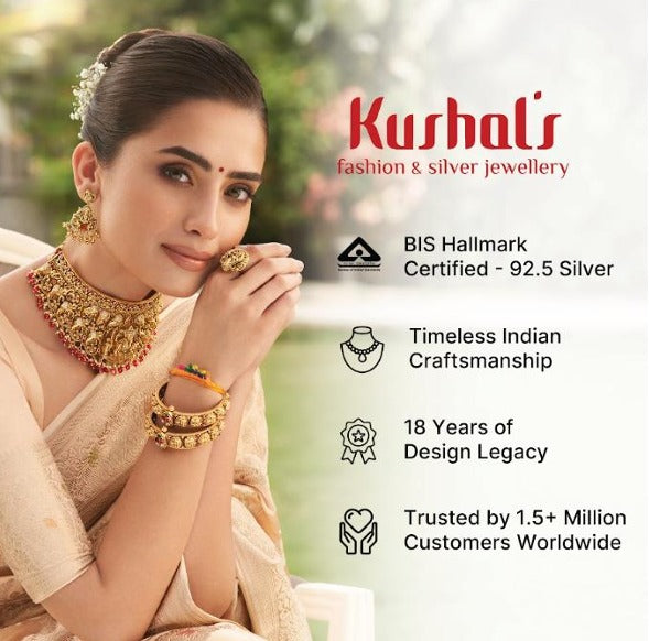 Pure 92.5 Silver, Gold Plated Ruby, White Stone and Pearl Temple Necklace with Deity Motif