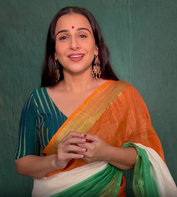 Stunning India Flag Tricolor Pure Linen by Linen Saree. Top Seller Vidya Balan Special!