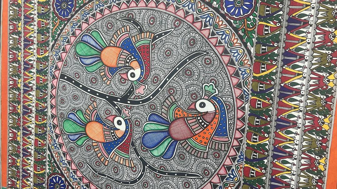 Authentic Mithila Hand-Painted Madhubani Wall Art, Unframed 30 x 22