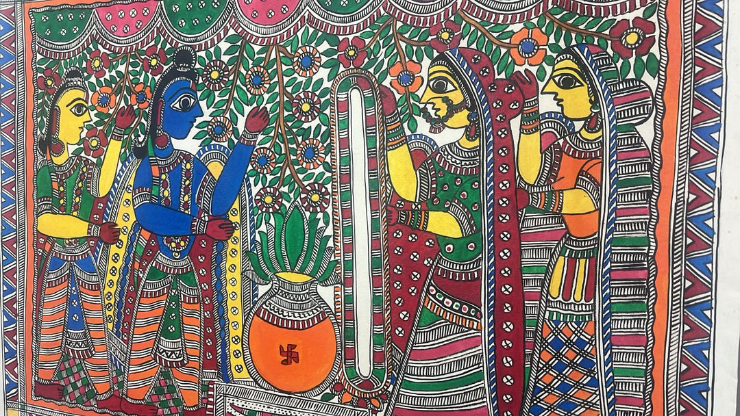 Sita Varmala on Madhubani wall painting, unframed, Unframed,30 x 22 | SHOBITAM