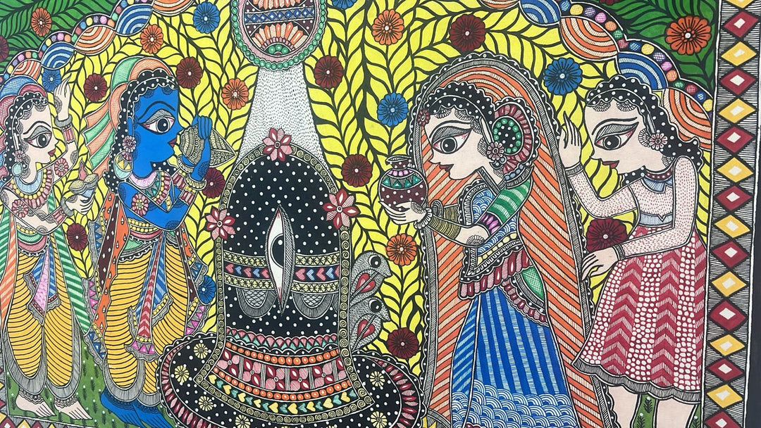 Rama Praying to Shiva at Rameswaram on Kalamkari Fabric, Unframed,30 x 22 | SHOBITAM