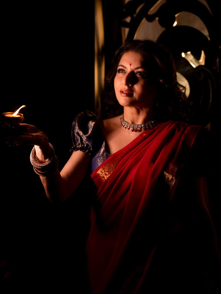 Bhagyashree Banarasi Brocade Corset Blouse with Puff Sleeves ,  Made to Order, Customizable