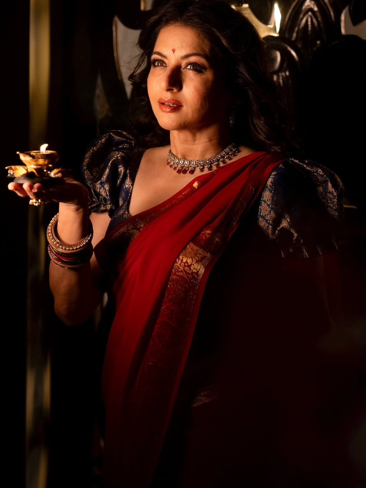 Bhagyashree Banarasi Brocade Corset Blouse with Puff Sleeves ,  Made to Order, Customizable