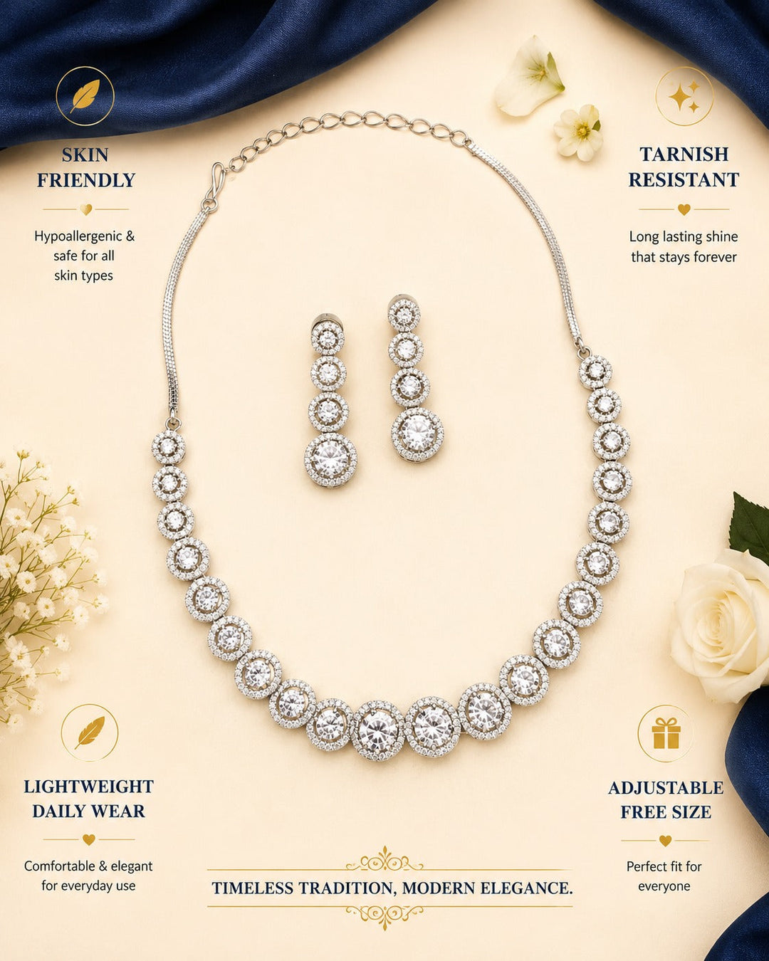 Luxury American Diamond Necklace Set with Earrings | SHOBITAM