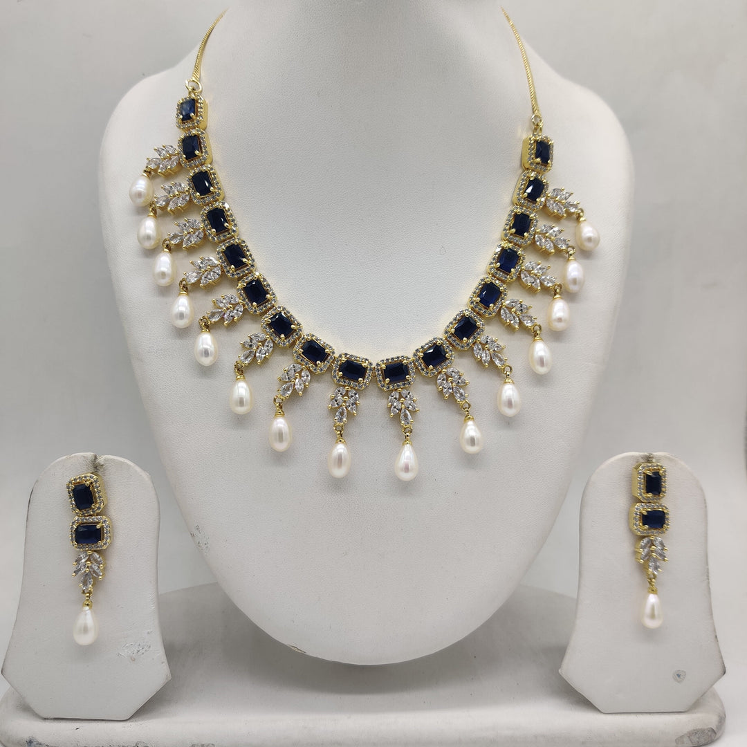 White & Blue CZ Necklace Set | SHOBITAM