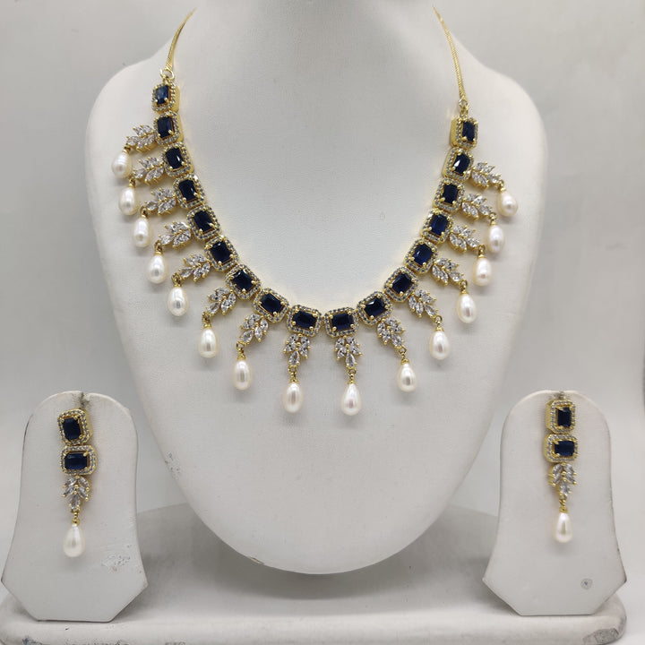 White & Blue CZ Necklace Set | SHOBITAM