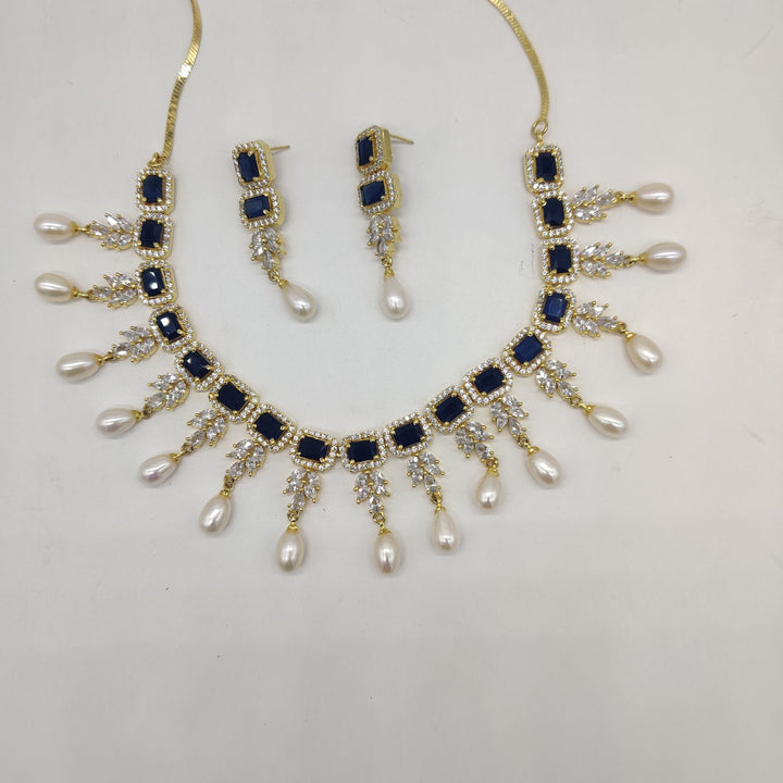 White & Blue CZ Necklace Set | SHOBITAM
