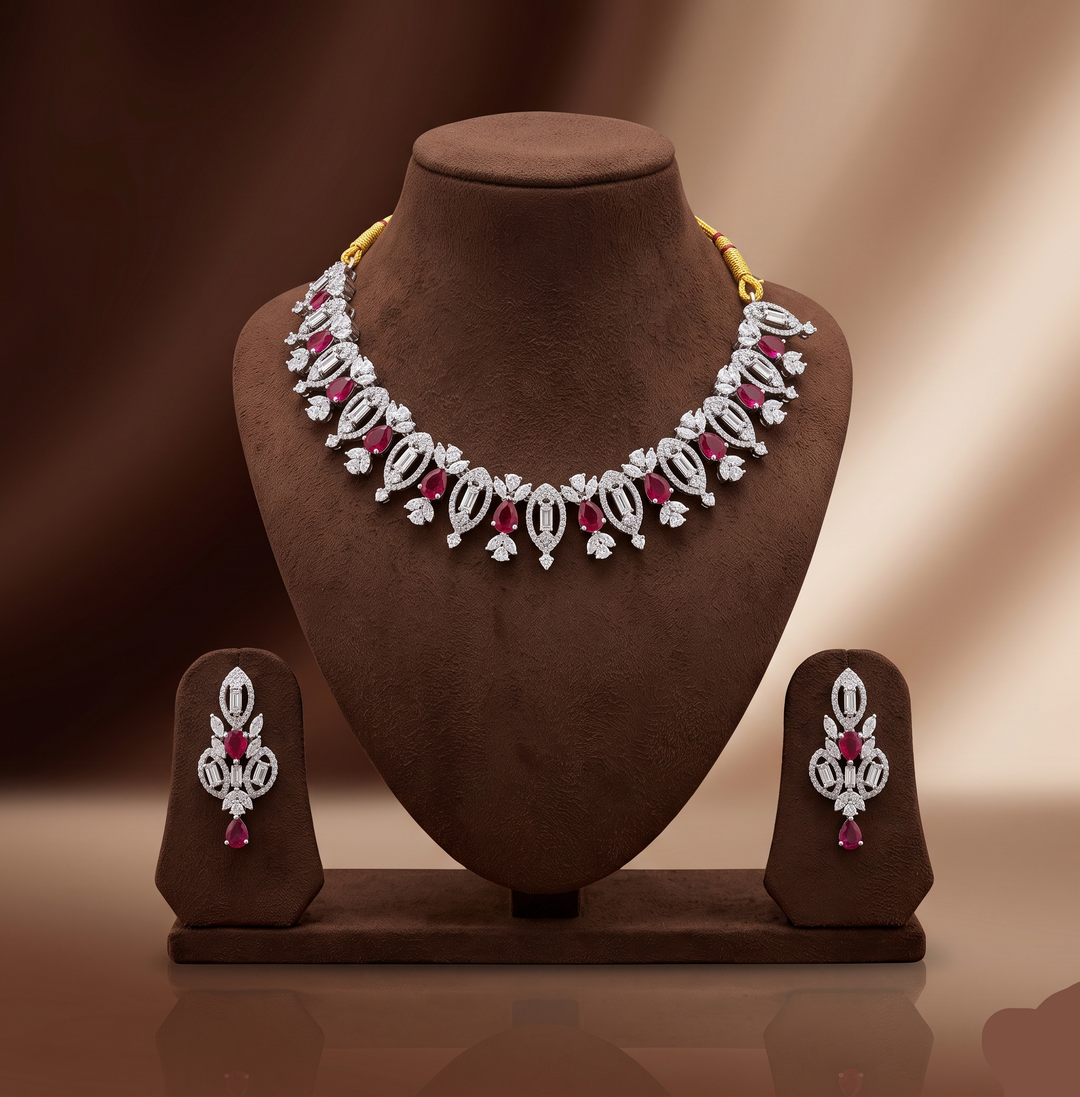 White & Pink CZ Necklace Set | SHOBITAM