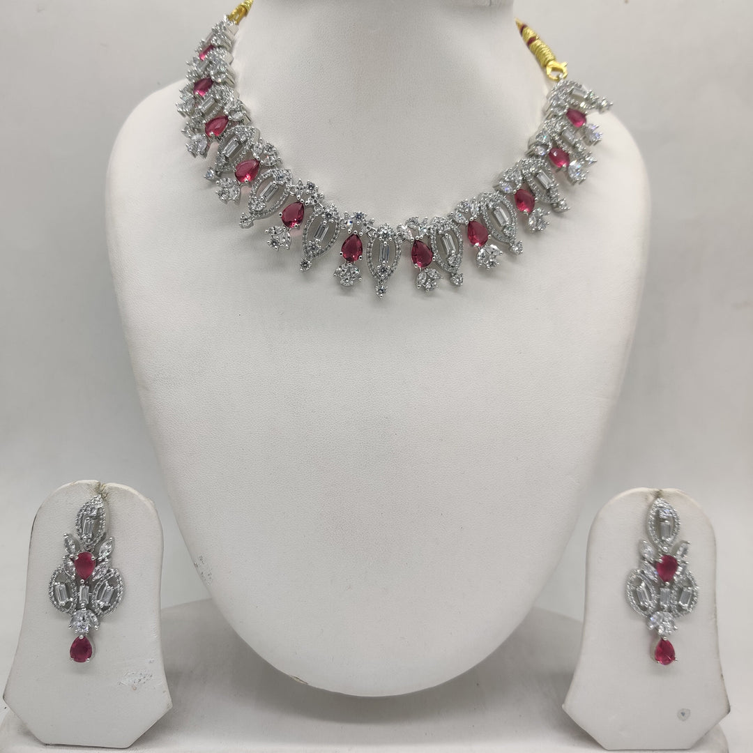 White & Pink CZ Necklace Set | SHOBITAM