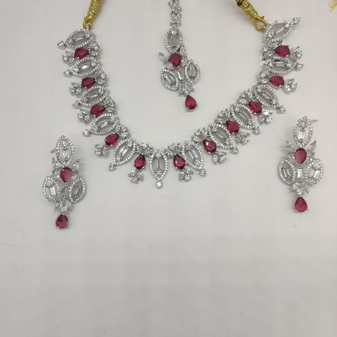 White & Pink CZ Necklace Set | SHOBITAM