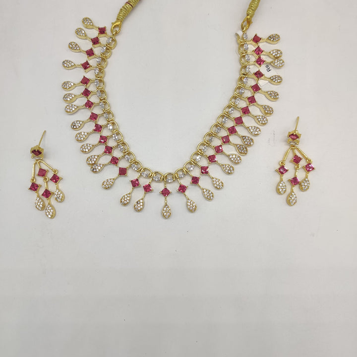 White & Pink American Diamond Necklace Set | SHOBITAM