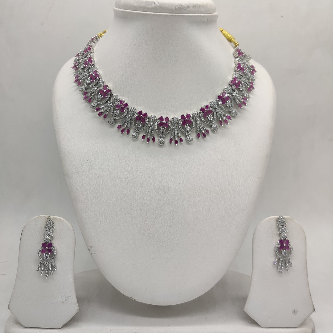 White & Red American Diamond Necklace Set | SHOBITAM