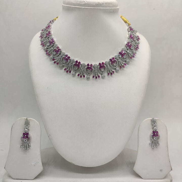 White & Red American Diamond Necklace Set | SHOBITAM