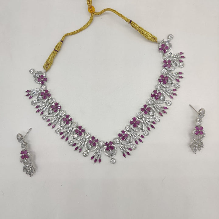 White & Red American Diamond Necklace Set | SHOBITAM