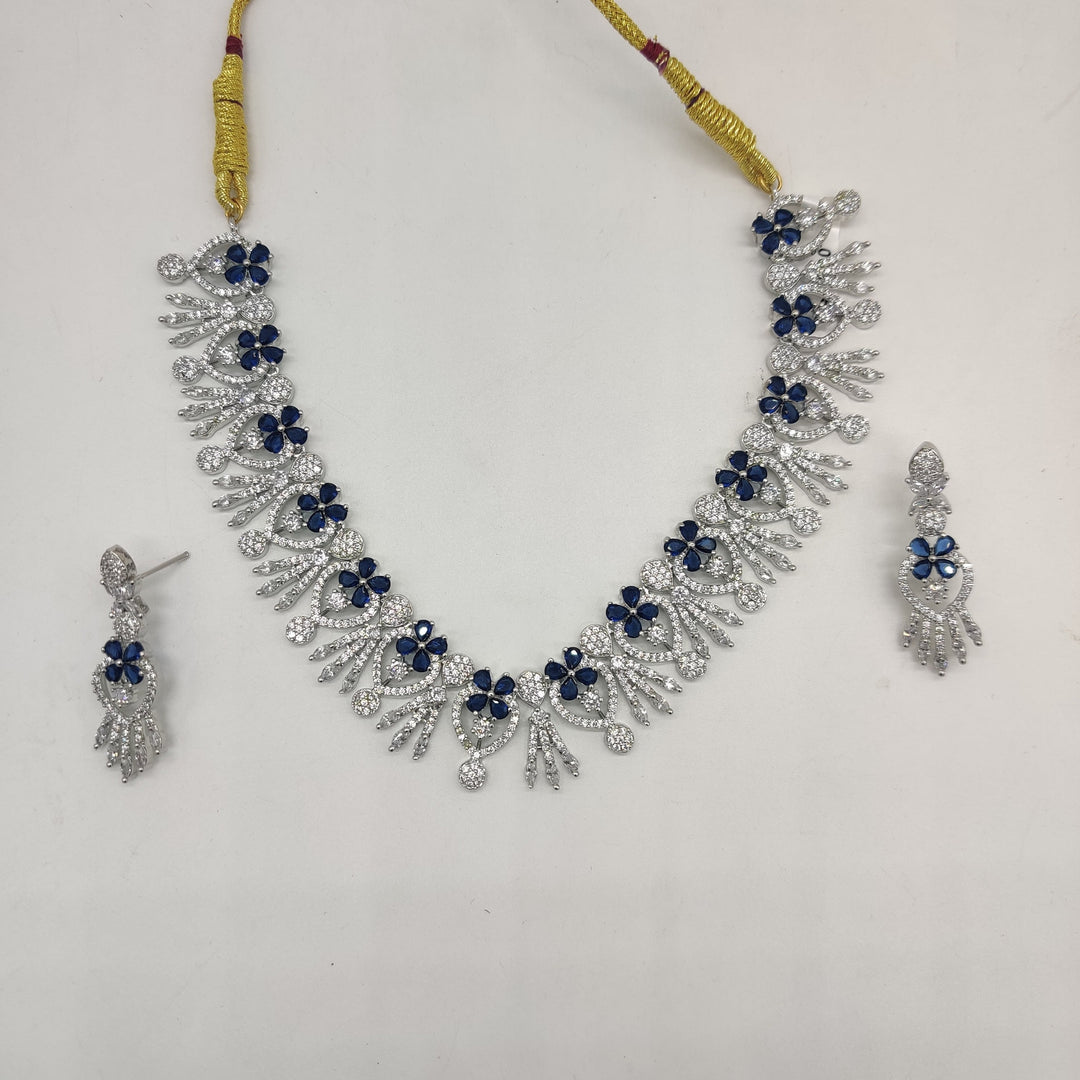 White & Blue CZ Necklace Set | SHOBITAM