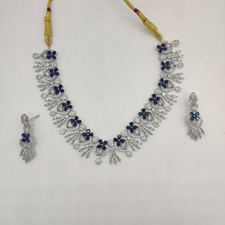 White & Blue CZ Necklace Set | SHOBITAM