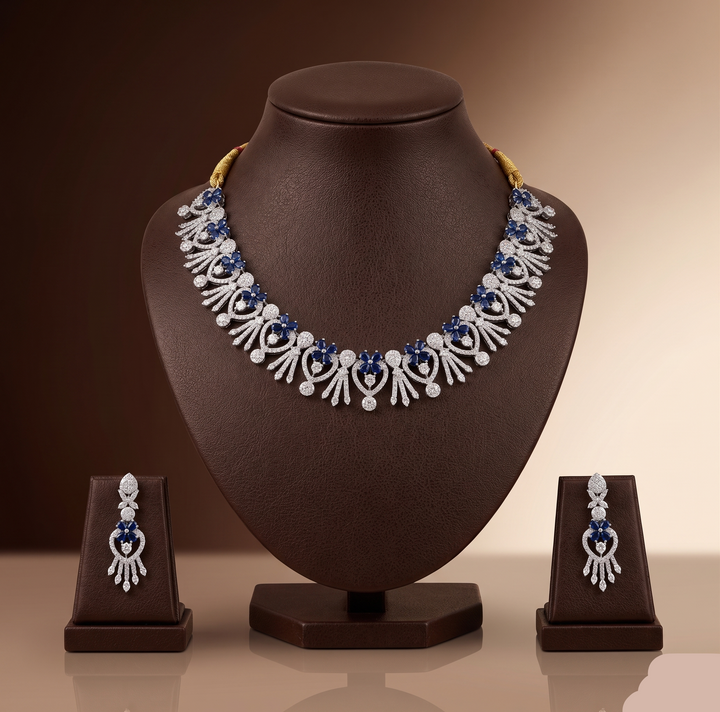 White & Blue CZ Necklace Set | SHOBITAM