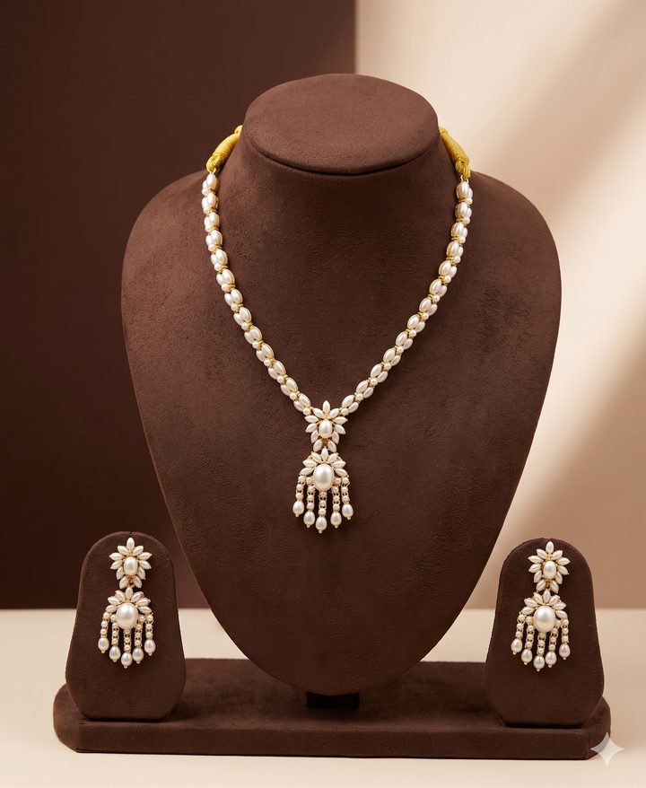 White Pearl Necklace Set – Classic Freshwater Pearl Pendant Jewellery | SHOBITAM