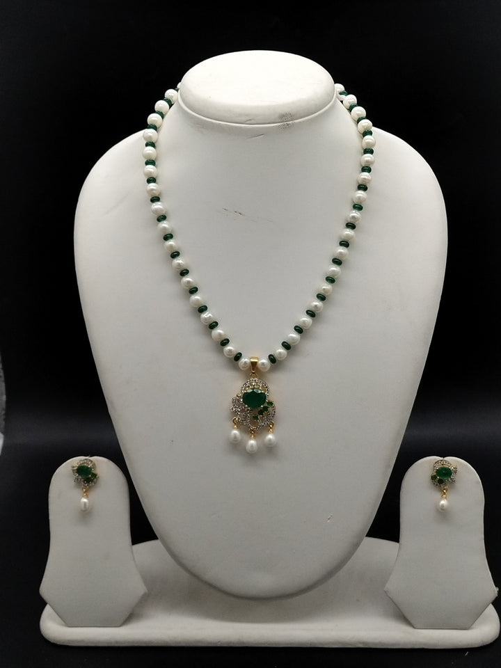 White Freshwater One Line Pearl Pendant Set | SHOBITAM