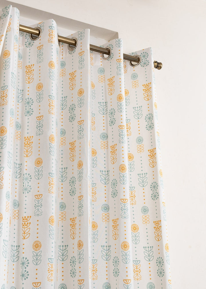 Wild Bouquet 100% cotton floral curtain for Living room & bed room - Light Reduction - Yellow - Single Piece | SHOBITAM