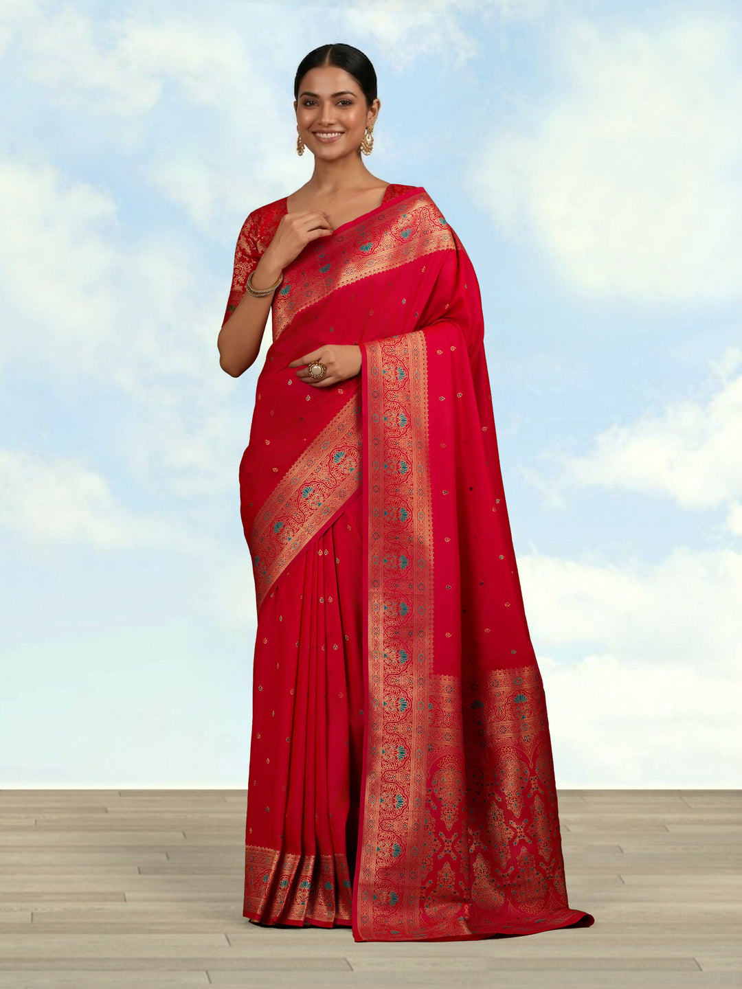 Hot Pink Banarasi Silk Blend Saree Comes with Unstitched blouse piece |SHOBITAM