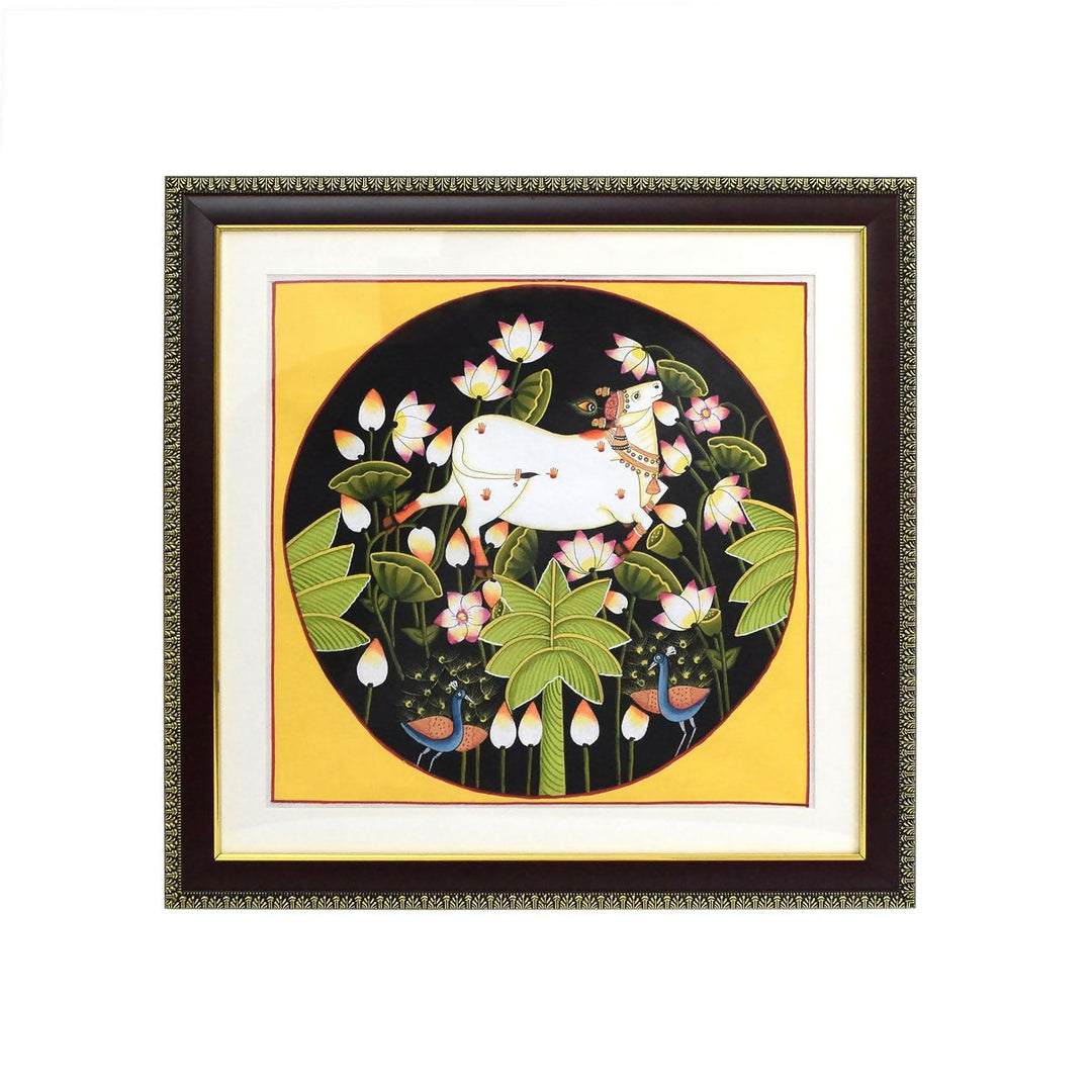 SILK PAINTING COW 17*17*1,Unframed | SHOBITAM