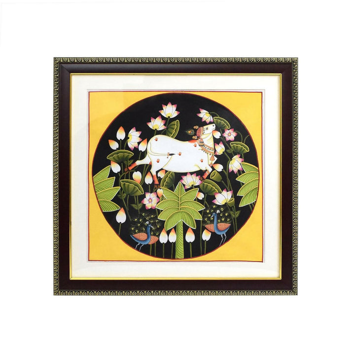 SILK PAINTING COW 17*17*1,Unframed | SHOBITAM