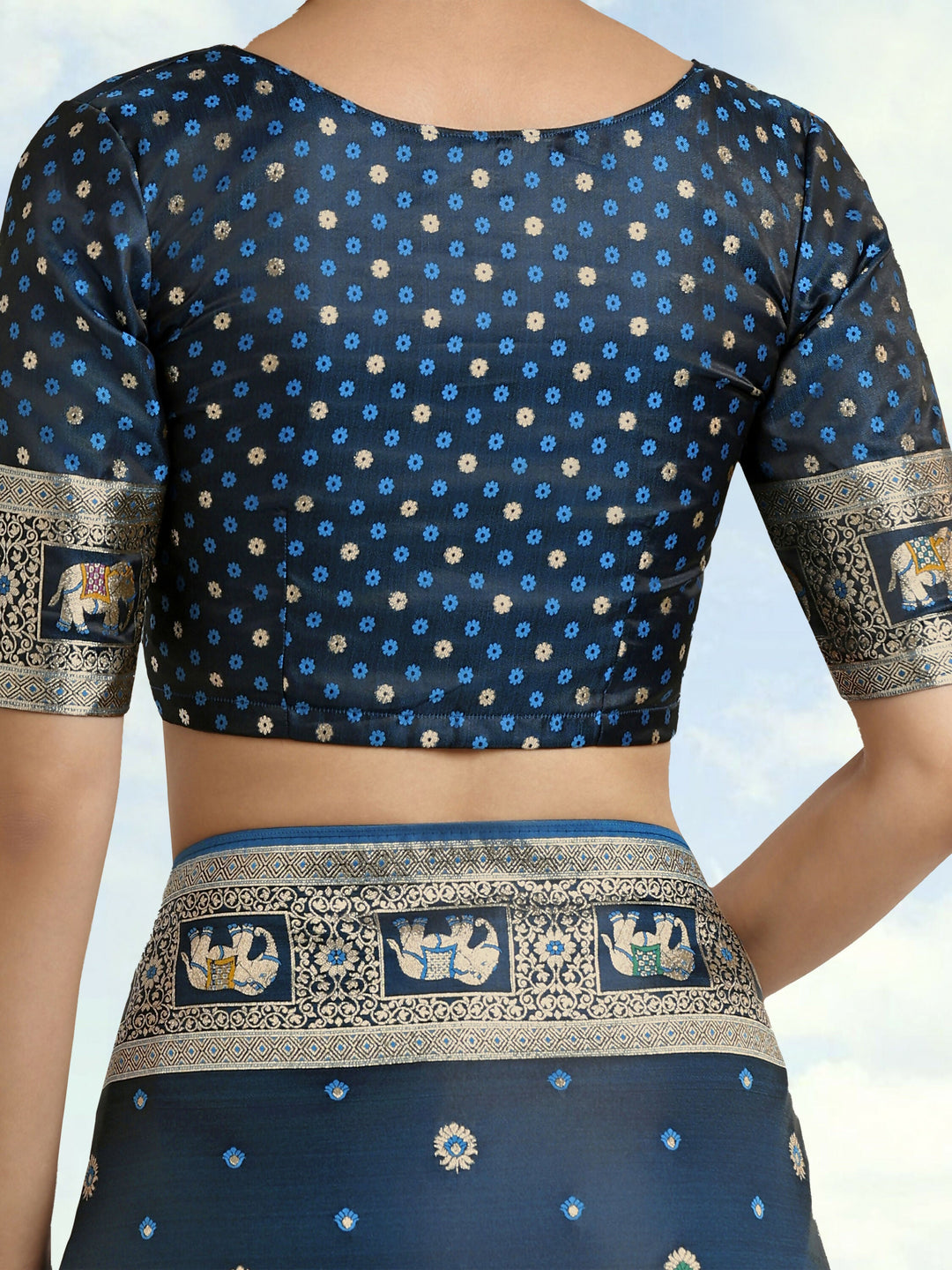 Dark Teal Woven Banarasi Satin Silk Saree | SHOBITAM